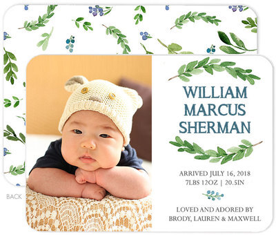 Blue Bud Photo Birth Announcements